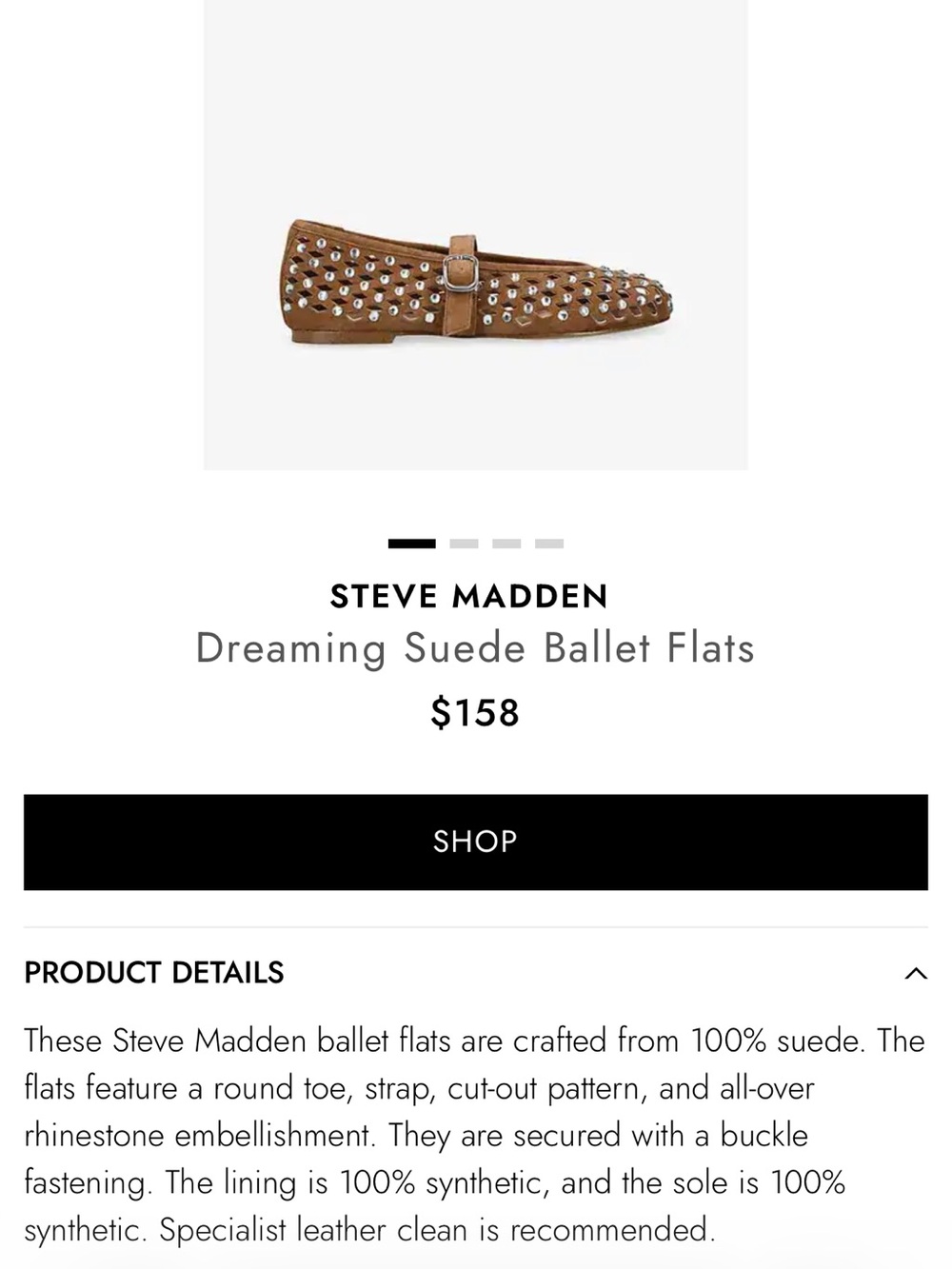 Steve Madden Brown Suede Rhinestone Studded Dreaming Mary Jane Flats - Picture 7 of 7